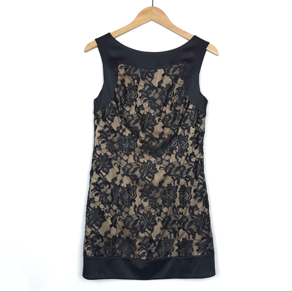 NEW! Bebe Black Lace Satin & Silk Overlay Mini Shift Dress - Picture 1 of 7